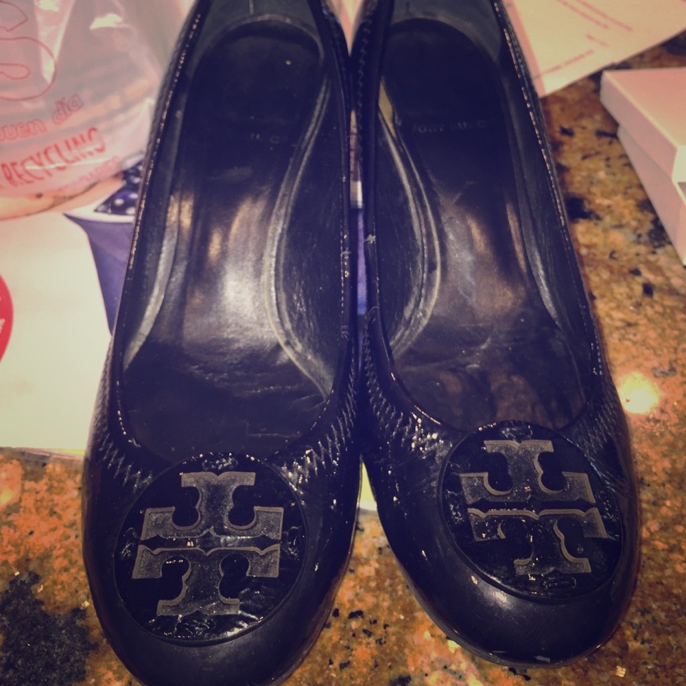 Tory Burch Black Logo Wedge Flats